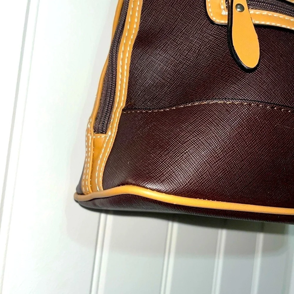 GIANI BERNINI Safiano Dome Satchel, Dark Brown and Tan, includes adjst. Strap - Picture 8 of 15